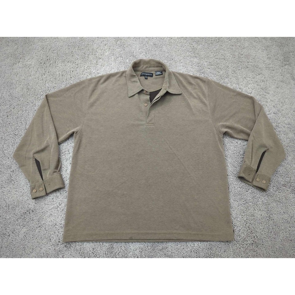 Vintage Jhane Barnes Polo Shirt‎ Mens XL Brown Long Sleeve Made in Hong Kong